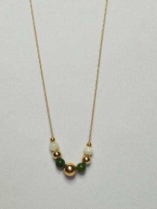 Vintage 17.  5 " Yellow Gold Add - A - Bead Necklace With 9 Beads 14k And Jade
