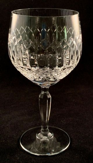Set of 7 Vintage 12 oz.  Cut Crystal Balloon Wine Goblets - Crisscross Design 3