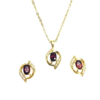 Vintage Avon Nina Ricci Gold Tone Red Faux Ruby Stones Necklace Earrings Set