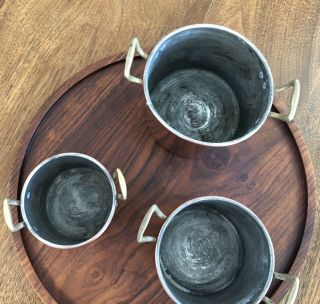 Set Of 3 Vintage Jenzo Italy Copper w Brass Handles Lidded Kitchen Nesting Pots 4