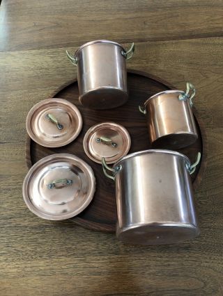 Set Of 3 Vintage Jenzo Italy Copper w Brass Handles Lidded Kitchen Nesting Pots 6