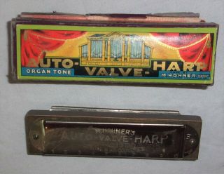 Vintage M.  Hohner Germany Organ Tone Auto - Valve - Harp Harmonica Key F W/ Box And
