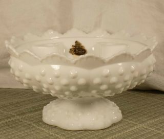 Vintage Fenton Hobnail White Milk Glass Candle Holder Dish Footed