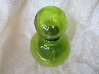 Vintage Blenko Green Crackle Glass Decanter with Stopper 2