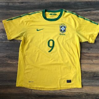 Vintage Nike Dri Fit Brasil 9 Ronaldo World Cup Fifa Soccer Brazil Jersey Sz L