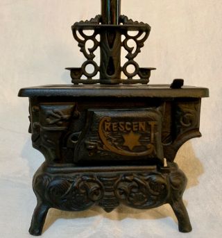 VINTAGE CRESCENT CAST IRON MINI TOY STOVE WITH ACCESSORIES 2