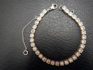 Vintage Bracelet Sterling Silver Raised Squares W/ Clear Round Rhinestones