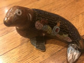 Vintage Cloisonne Enamel Brass Owl,  Seal,  Frog,  Mouse And 2 Small Bulls
