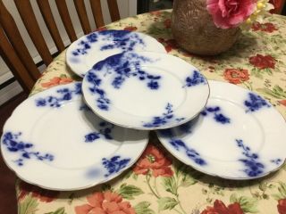 Vintage Set Of 4 Flow Blue Dinner Plates