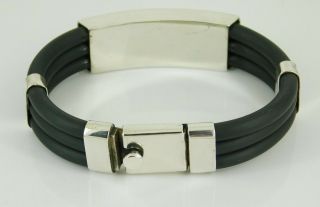 Vintage 925 Sterling Silver & Black Rubber Bracelet 8.  25 