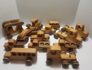 Vintage Hand Made Wooden Cars Trucks And Construction Vehicles