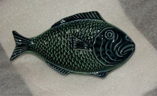 Vintage Olfaire Blue - Green Ceramic Fish Platter,  Made In Portugal