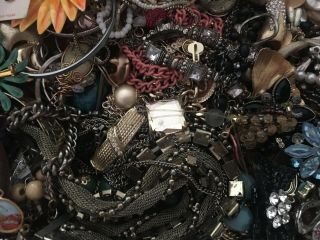 20 Pounds mostly scrap vintage jewelry watches,  chains,  earrings,  brooches,  etc. 4