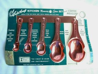 Vintage Color Craft Copper Color Measuring Spoon Set W/ Rack On Card