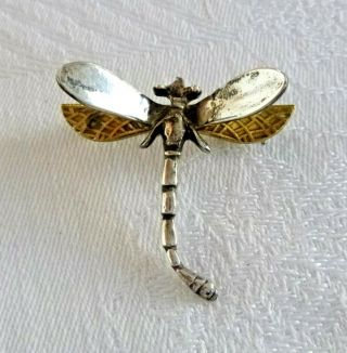 Vintage Double - Winged Dragonfly Figural Pin Brooch Sterling Silver 7.  4 Grams