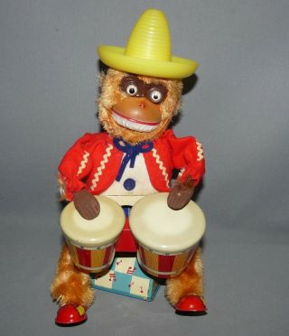 Bongo Monkey Battery Operated Toy Vintage Box Alps Bongo Drum Lit Eyes