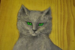 Vintage Gray Cat Painting on Board 2
