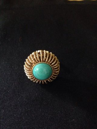 Vintage Turquoise Color Stone Gold Tone Adjustable Ring