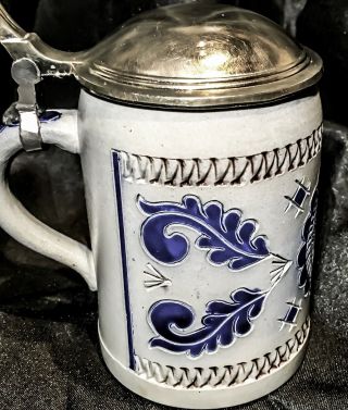 Vintage0.  5l 6 " Tall Echter Blue German Pottery Stein W/ Pewter Lid -