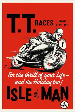 Vintage 1950s Motorcycle Poster Tt Races Isle Of Man British Biker Triumph Bsa