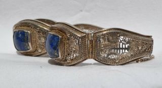Vintage Lapis Lazuli Sterling Silver Filigree Bracelet Tribal Gorgeous