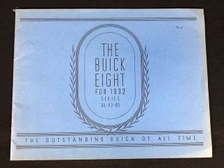 Vtg 1932 The Buick Eight 8 Series 90 80 60 Car Dealer Sales Brochure
