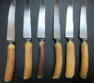 Vintage Set Of Six Sheffield England Stag/antler Handled Steak Knives.
