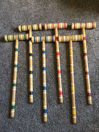 Vintage Set Of 6 Wooden Croquet Mallets In Very