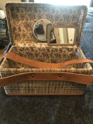 Vintage Hartmann Luggage Brown Tweed Overnight Train Case Carry On Leather Trim