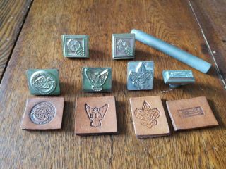 Set Of 6 Vintage 3d Boy Scout Leather Stamps With Handle - 2 Craftool