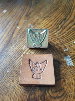 Set of 6 Vintage 3D Boy Scout Leather Stamps with handle - 2 CRAFTOOL 3