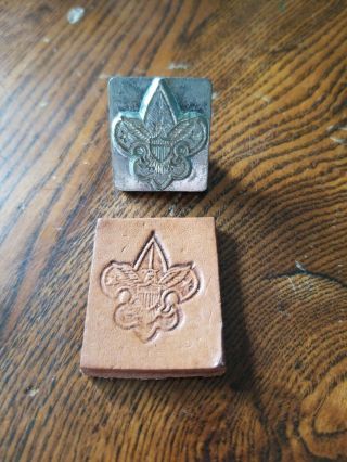 Set of 6 Vintage 3D Boy Scout Leather Stamps with handle - 2 CRAFTOOL 4