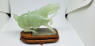 Vintage Hand - Carved Chinese Jade Horse On Wooden Stand