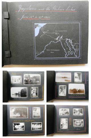 1937 Manuscript Photograph Album Yugoslavia Croatia Dubrovnik Zagreb Cavtat Map