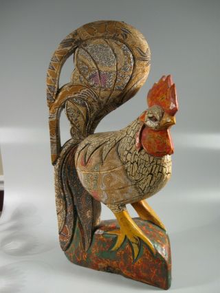 Vintage Carved Rooster Wood Material Folk Art 19 - 1/2 " Tall