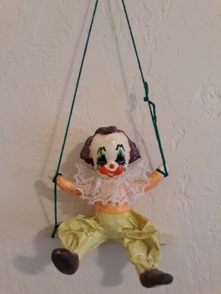 Vintage Paper Mache Clown On A Swing Mexico