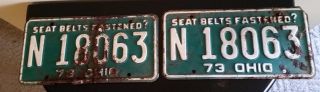 Ohio Vintage State License Plate 1973 White Green N 180631973