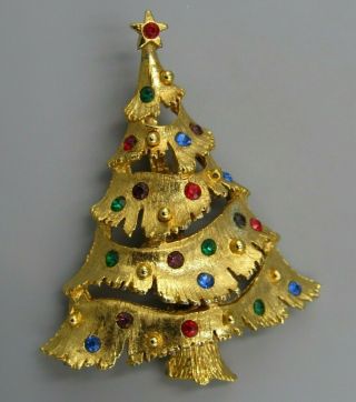 Show Stopper Vintage Jewelry Signed Jj Christmas Tree Brooch Pin Rhinestone Lotp
