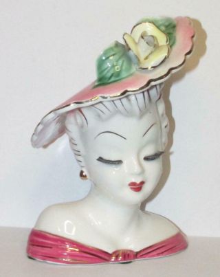 Vintage Lefton Japan Lady Head Vase Pinkish Yellow Rose Gold Trim Edge