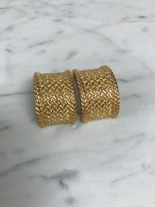 Christian Dior Clip On Earrings Vintage Gold Tone Half Hoops 3cm Length