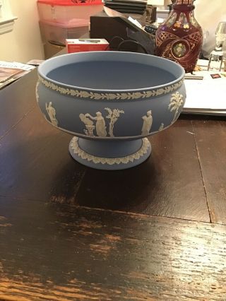 Wedgwood Blue Jasperware Pedestal Bowl Vintage Piece Made In England