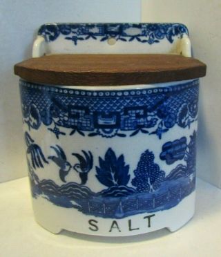 Vintage Blue Willow Wall Mount - Lift Top - Salt Box - Japen Era