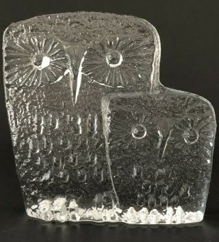 Vintage Blenko Art Glass Owls Pair Icefloe Don Shepherd Figurine Paperweight Mcm