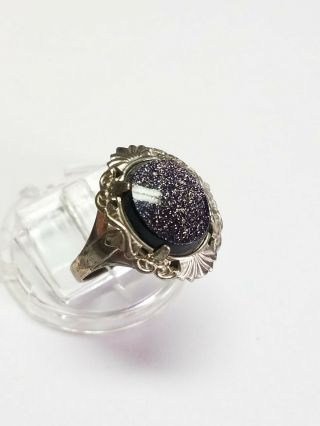 Vintage Sterling Silver Signed Lsp Co Blue/purple Goldstone Art Deco Ring Sz 6