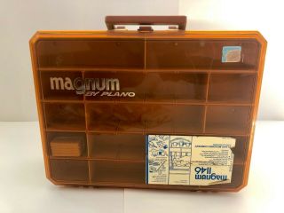 Vintage Magnum By Plano Double Sided Tackle Box W/ 20,  Lures And Tackle 7