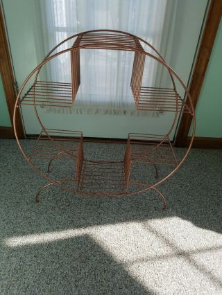 Vintage Mid Century Modern Wire Copper Color Metal 4 Tier Plant Stand Shelf