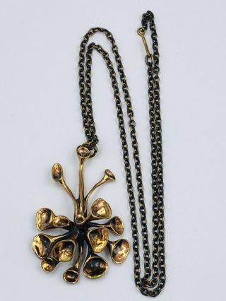 Vintage Made In Finland Bronze Reindeer Moss Pendant & Necklace 22.  5 Grams