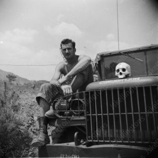 1950s Us Soldier Sitting On Jeep With Human Skull Vintage 2 " Negative Sm1