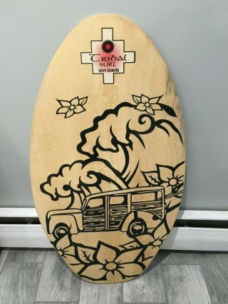 Vintage Tribal Surf Skim Board Wood 35.  5 X 19.  5 Beach Decor Black Brown