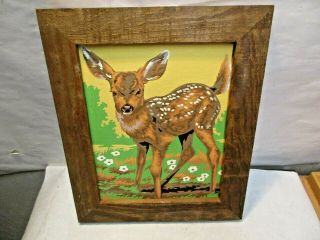 Vintage Deer Fawn Paint By Number Painting With Frame 11.  5 " X12.  5 " Good Shape Nr